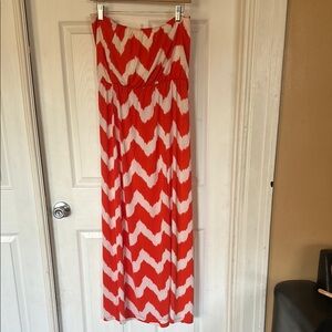 Orange and White strapless dress